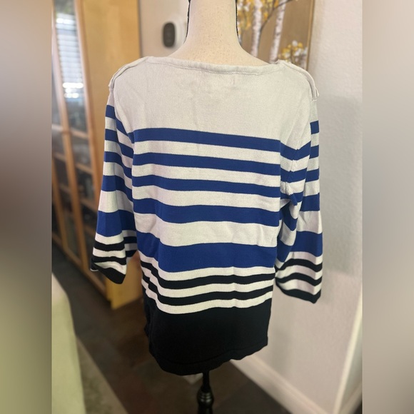 Karen Scott - striped nautical inspired sweater shirt w/ zipper shoulders - Picture 7 of 10